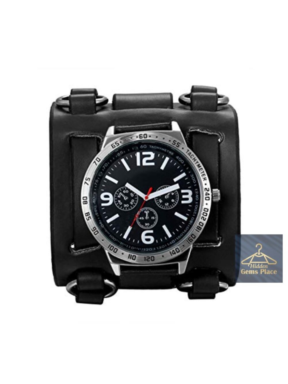 Men's Steampunk Genuine Leather Cuff Watch with Interchangeable Dial
